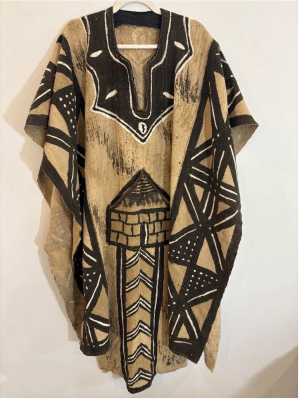Vintage African Dashiki Poncho Burlap Mudcloth Geometric Lion Graphic #C82